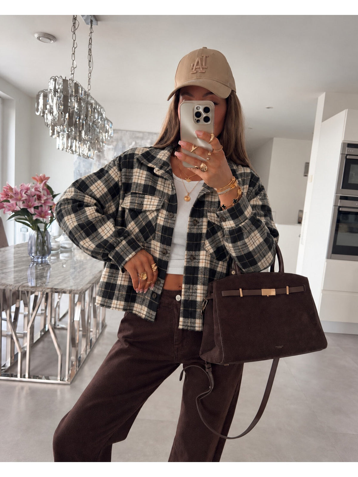 Chemise à carreaux détails poches avant effet flanelle noir pour femme, La Chica