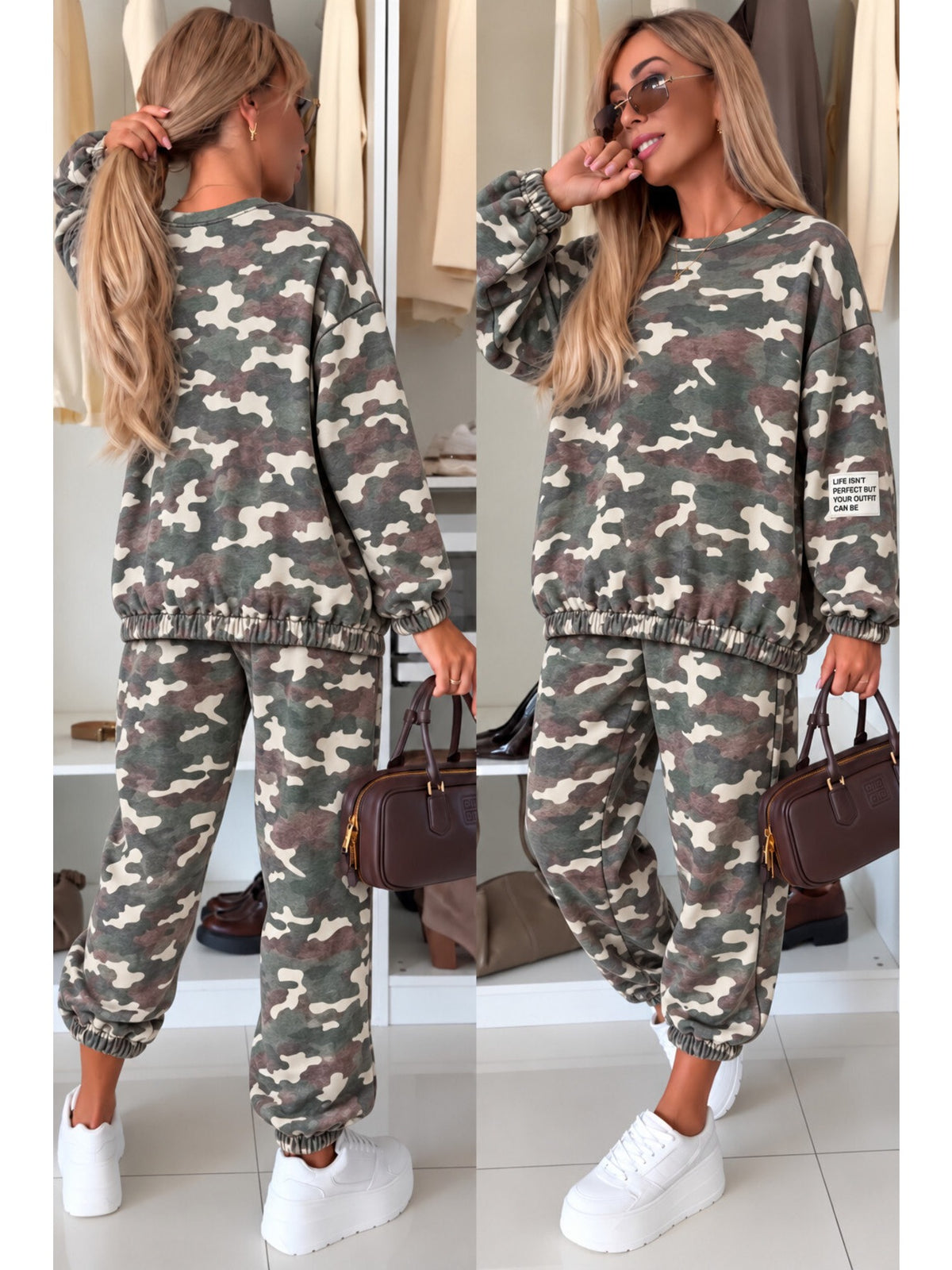 Ensemble sweat et pantalon jogging imprimé camouflage kaki pour femme, La Chica