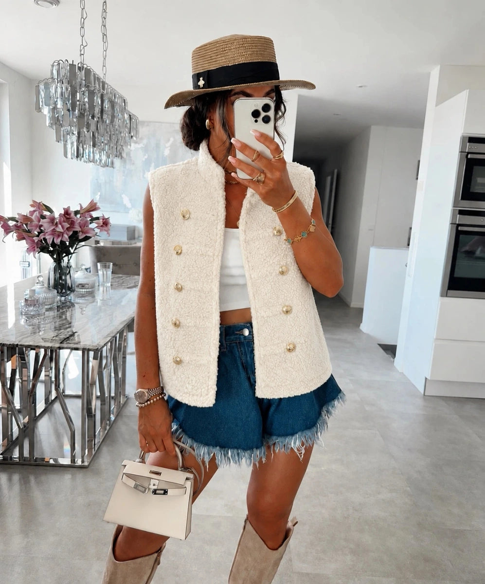 Gilet officier teddy sans manches blanc pour femme – La Chica