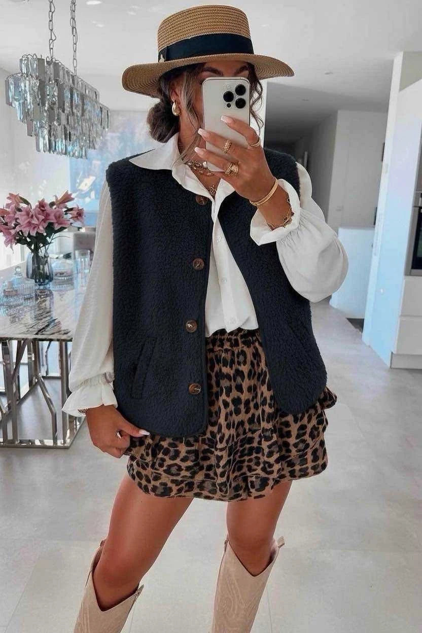 Gilet teddy sans manches avec poches marine pour femme – La Chica