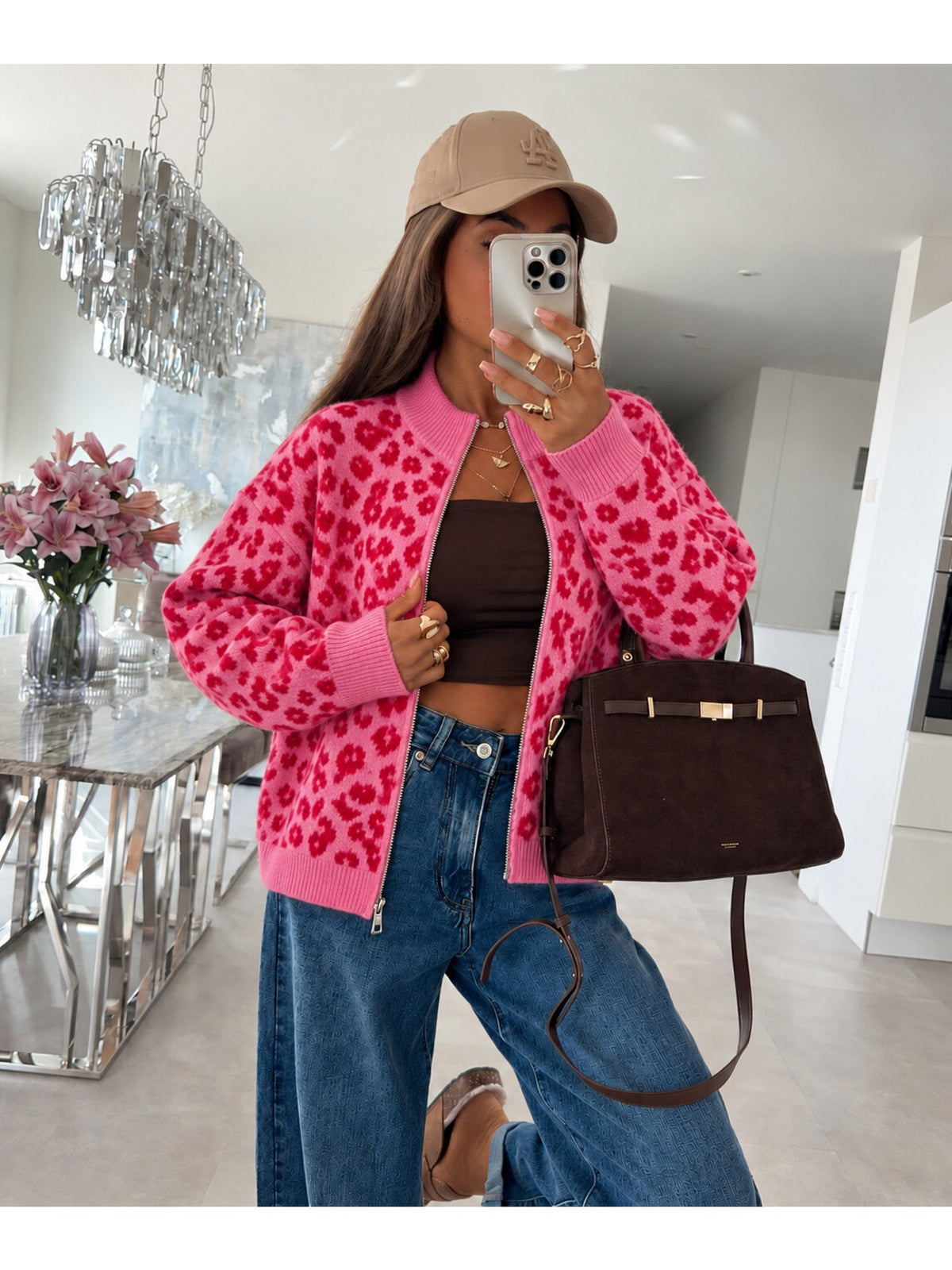 Gilet zippé en laine léopard fuchsia pour femme, La Chica, vue 1