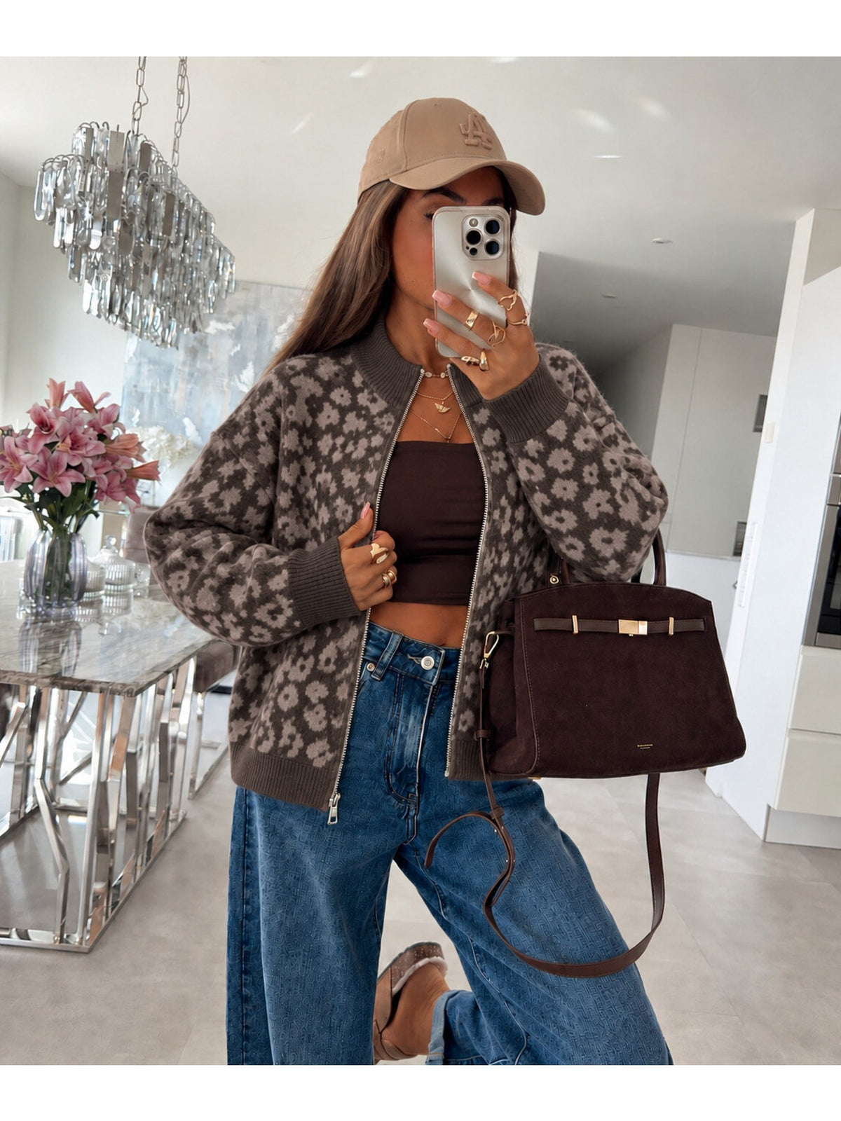 Gilet zippé en laine léopard taupe pour femme, La Chica