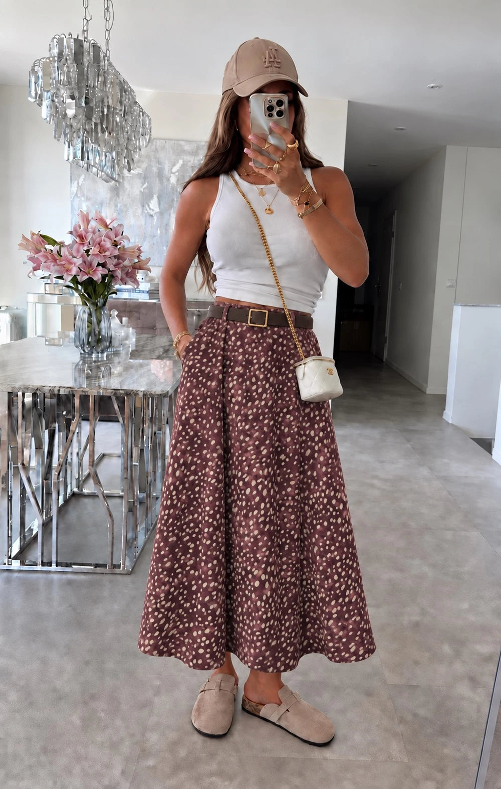 Jupe en suédine avec ceinture imprimé biche bordeaux pour femme – La Chica