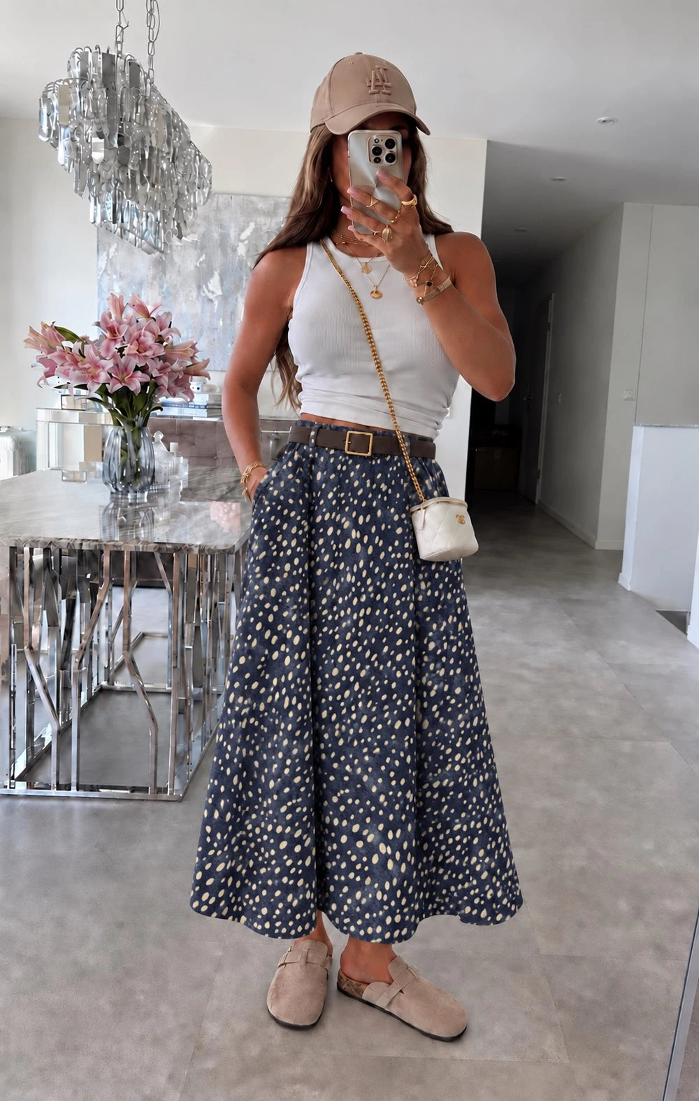 Jupe en suédine avec ceinture imprimé biche marine pour femme – La Chica