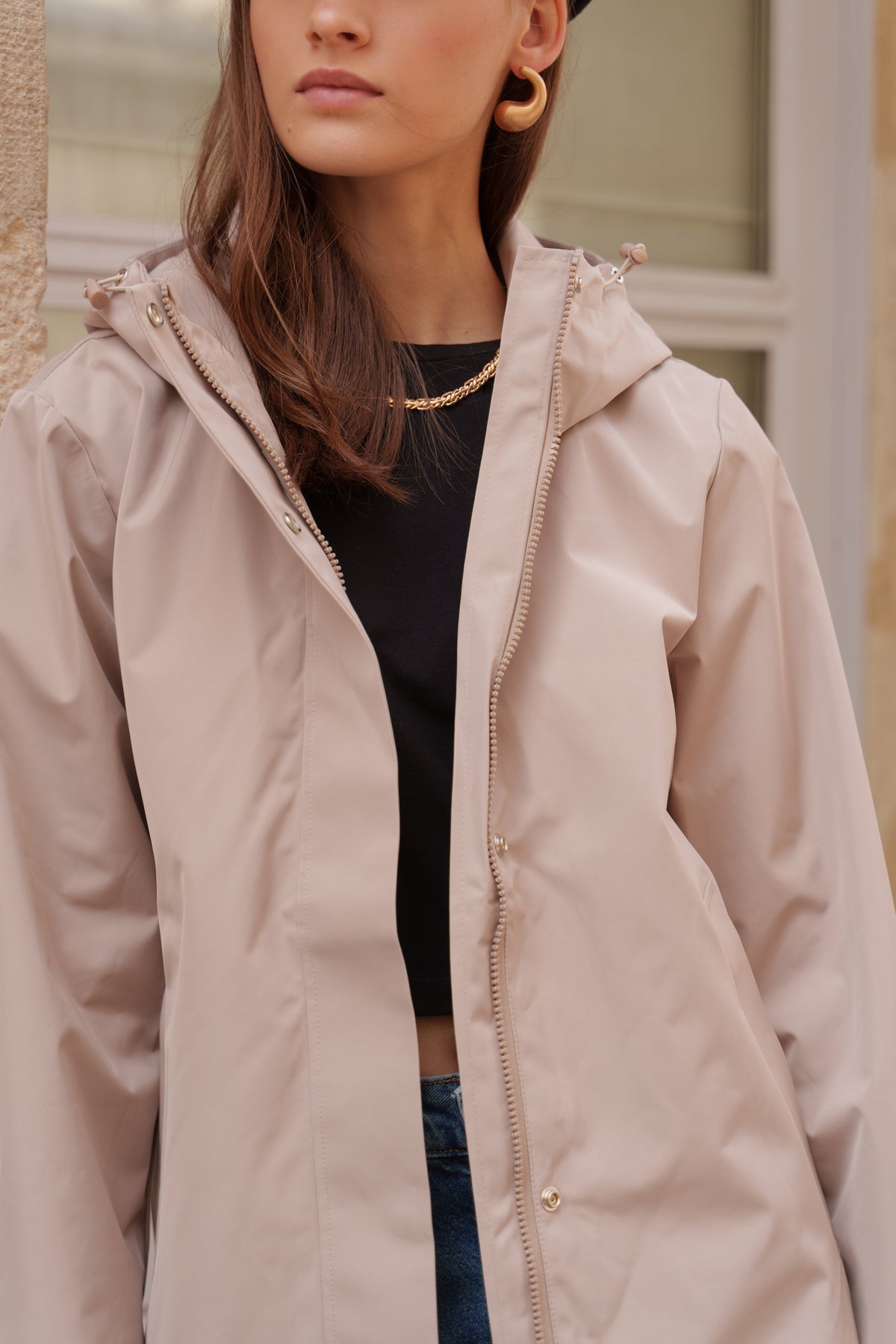 Parka imperméable courte 3 en 1 beige pour femme – vue 5