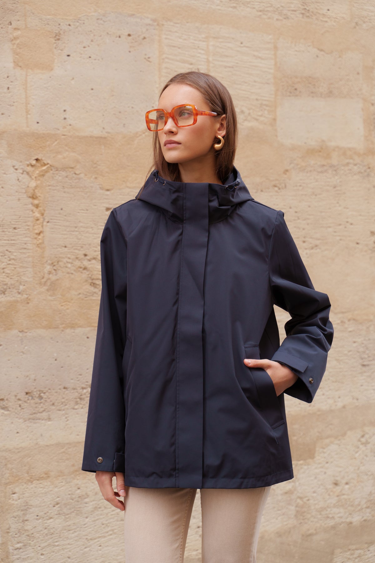 Parka imperméable courte 3 en 1 marine pour femme – vue 1
