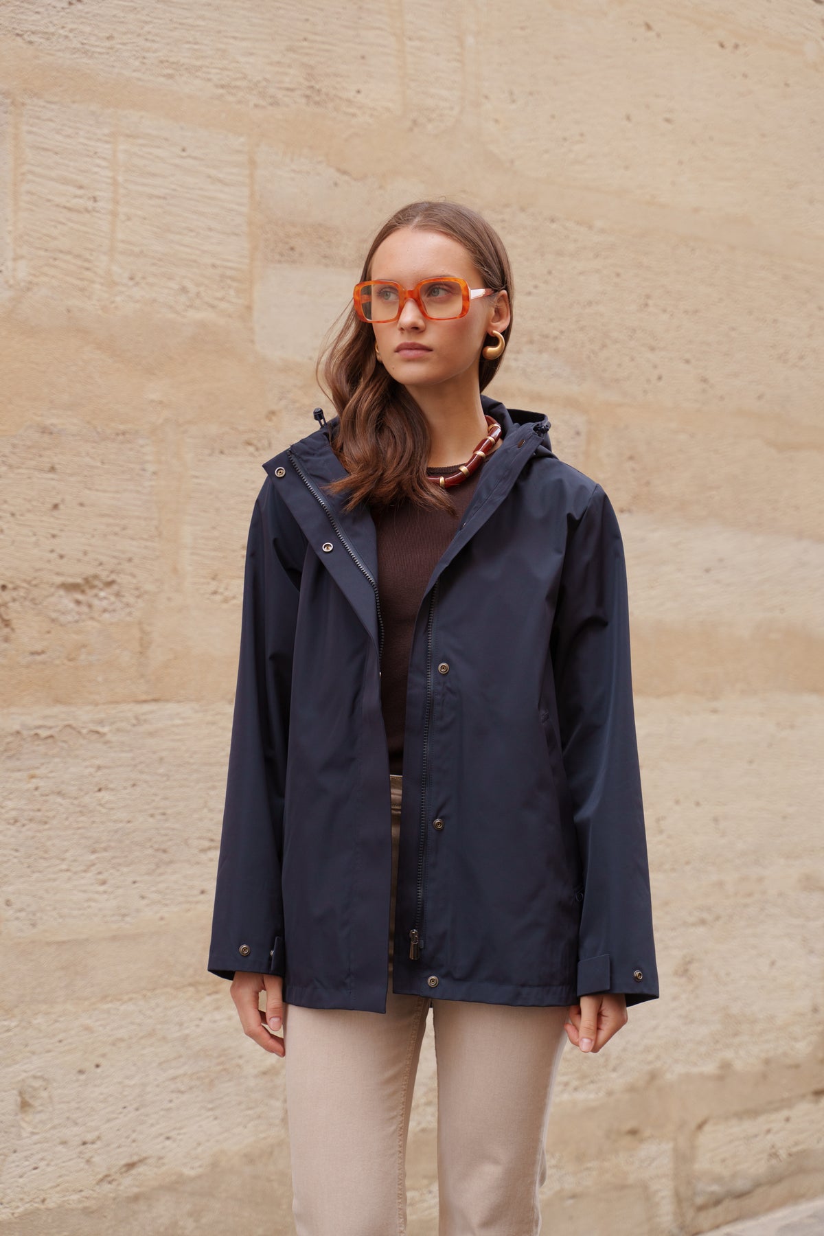Parka imperméable courte 3 en 1 marine pour femme – vue 2