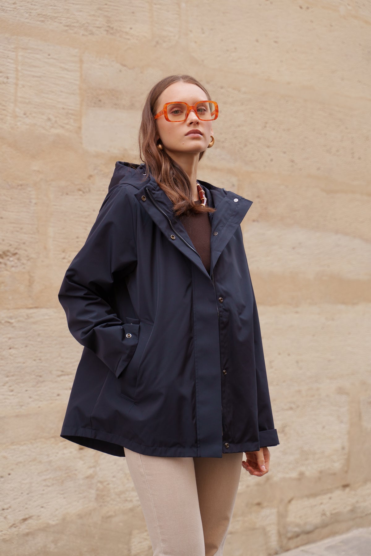 Parka imperméable courte 3 en 1 marine pour femme – vue 3