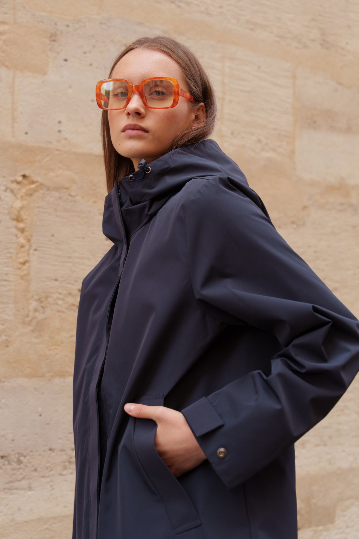 Parka imperméable courte 3 en 1 marine pour femme – vue 4