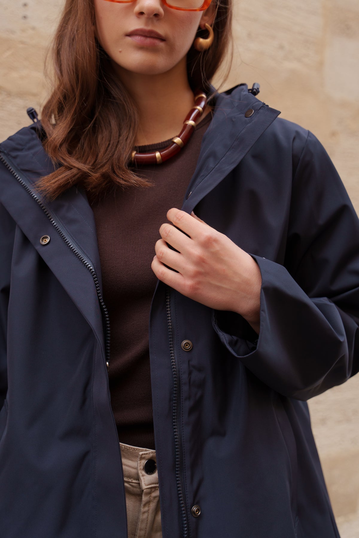 Parka imperméable courte 3 en 1 marine pour femme – vue 7