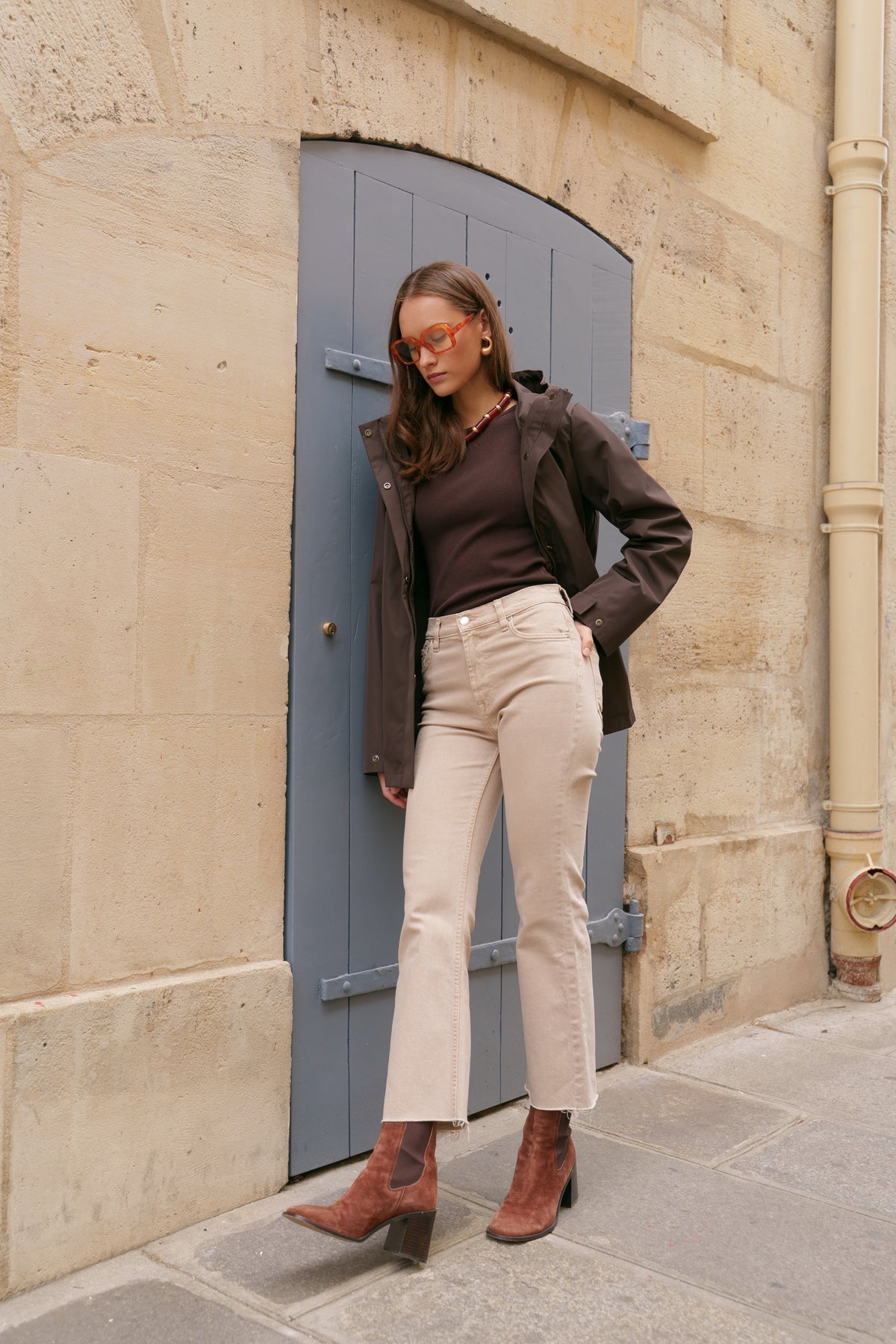 Parka imperméable courte 3 en 1 marron pour femme – vue 5