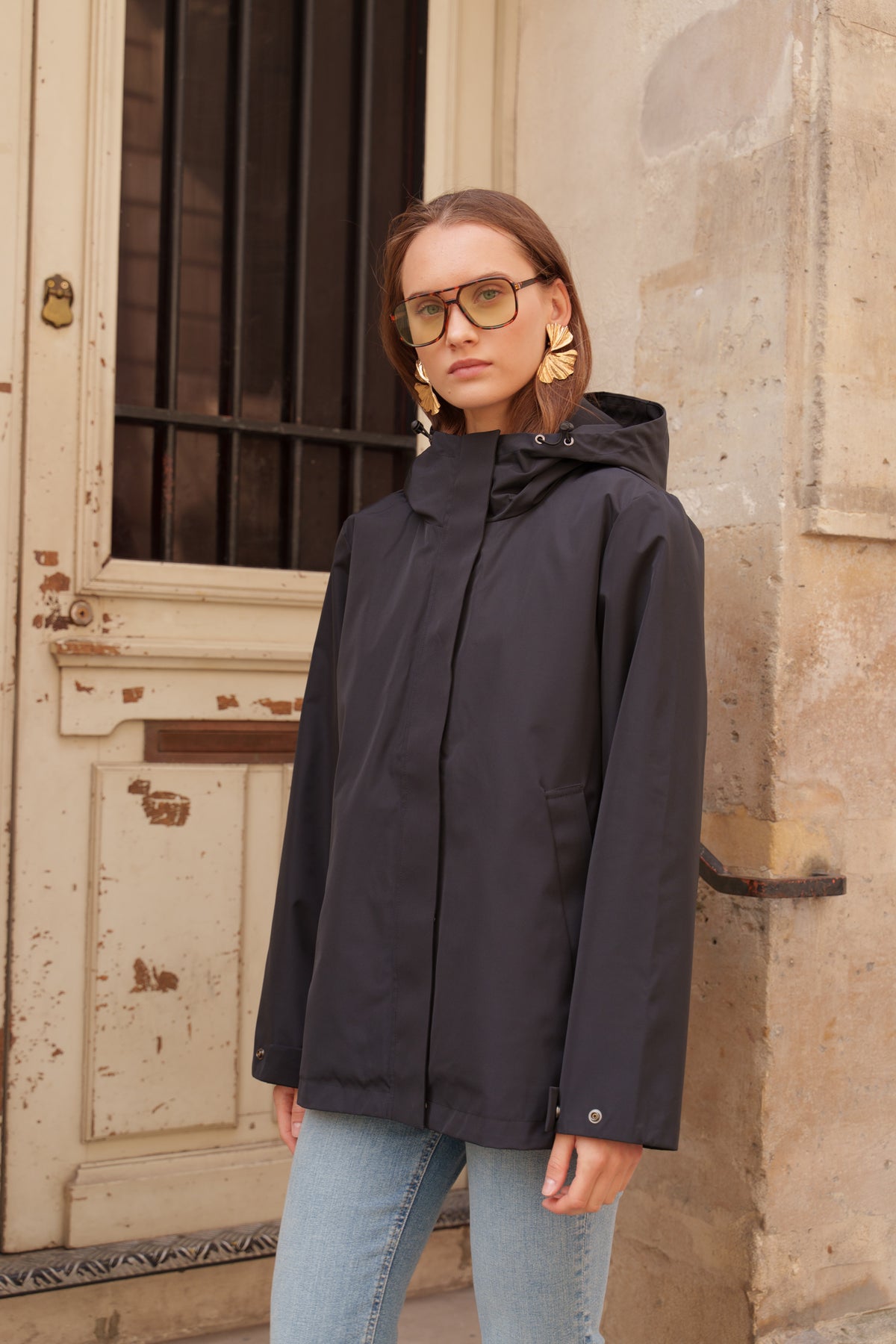 Parka imperméable courte 3 en 1 noir pour femme – vue 1