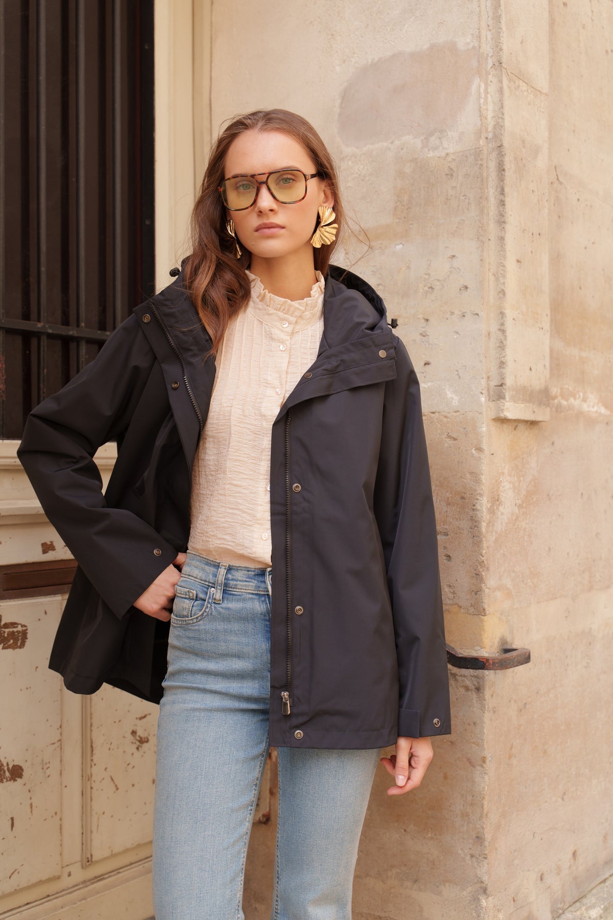 Parka imperméable courte 3 en 1 noir pour femme – vue 3