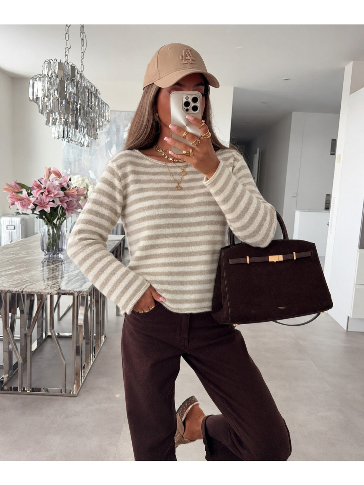 Pull laine rayures contrastées beige pour femme, La Chica