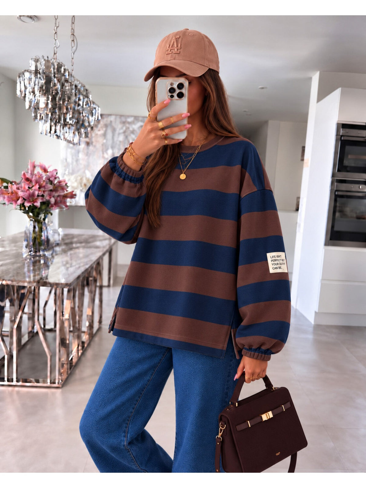 Pull oversize larges rayures et patch marine pour femme, La Chica