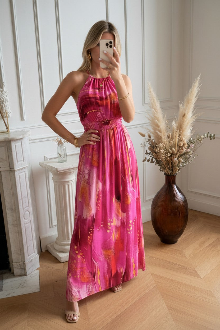 Robe Longue ✦ Imprimé Rose ✦ Style Artistique & Féminin La Chica