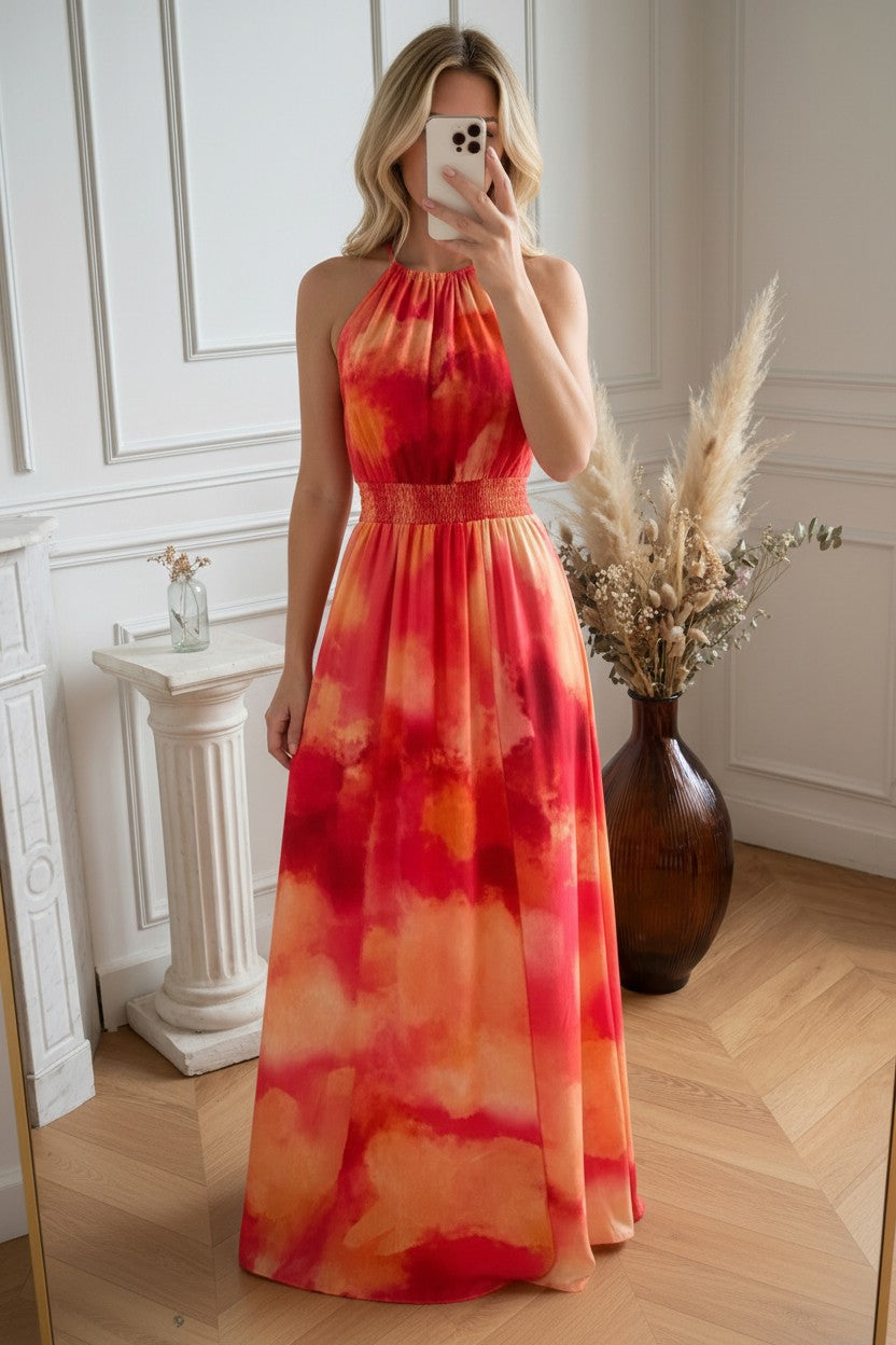 Robe Longue ✦ Dégradé Rouge & Orange ✦ Effet Soleil La Chica