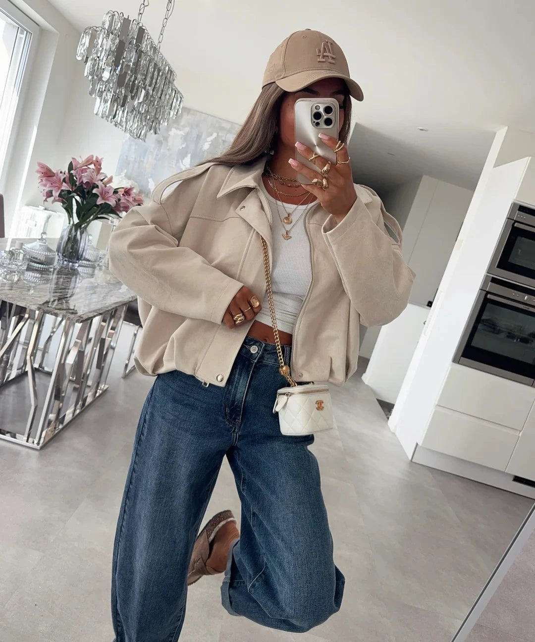 Veste bomber oversize en suédine beige pour femme – La Chica