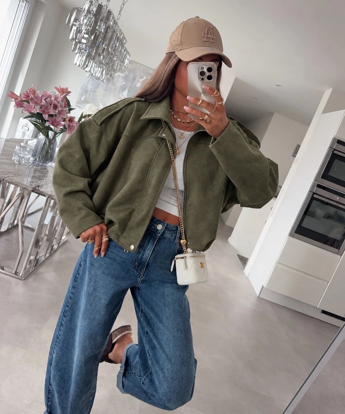 Veste bomber oversize en suédine kaki pour femme – La Chica
