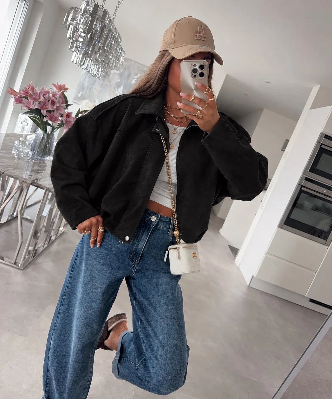 Veste bomber oversize en suédine noir pour femme – La Chica