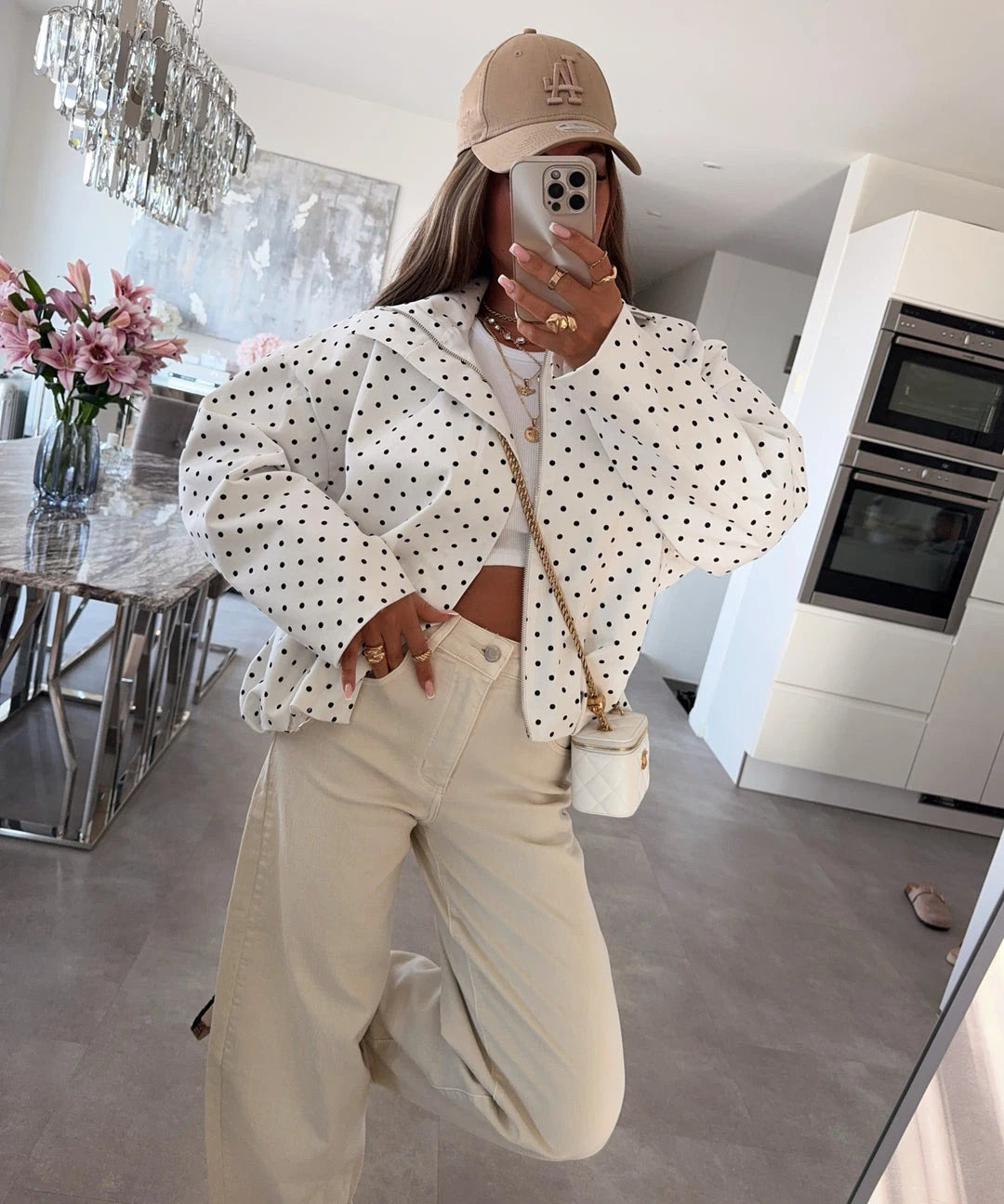Veste oversize zippée à pois blanc pour femme – La Chica