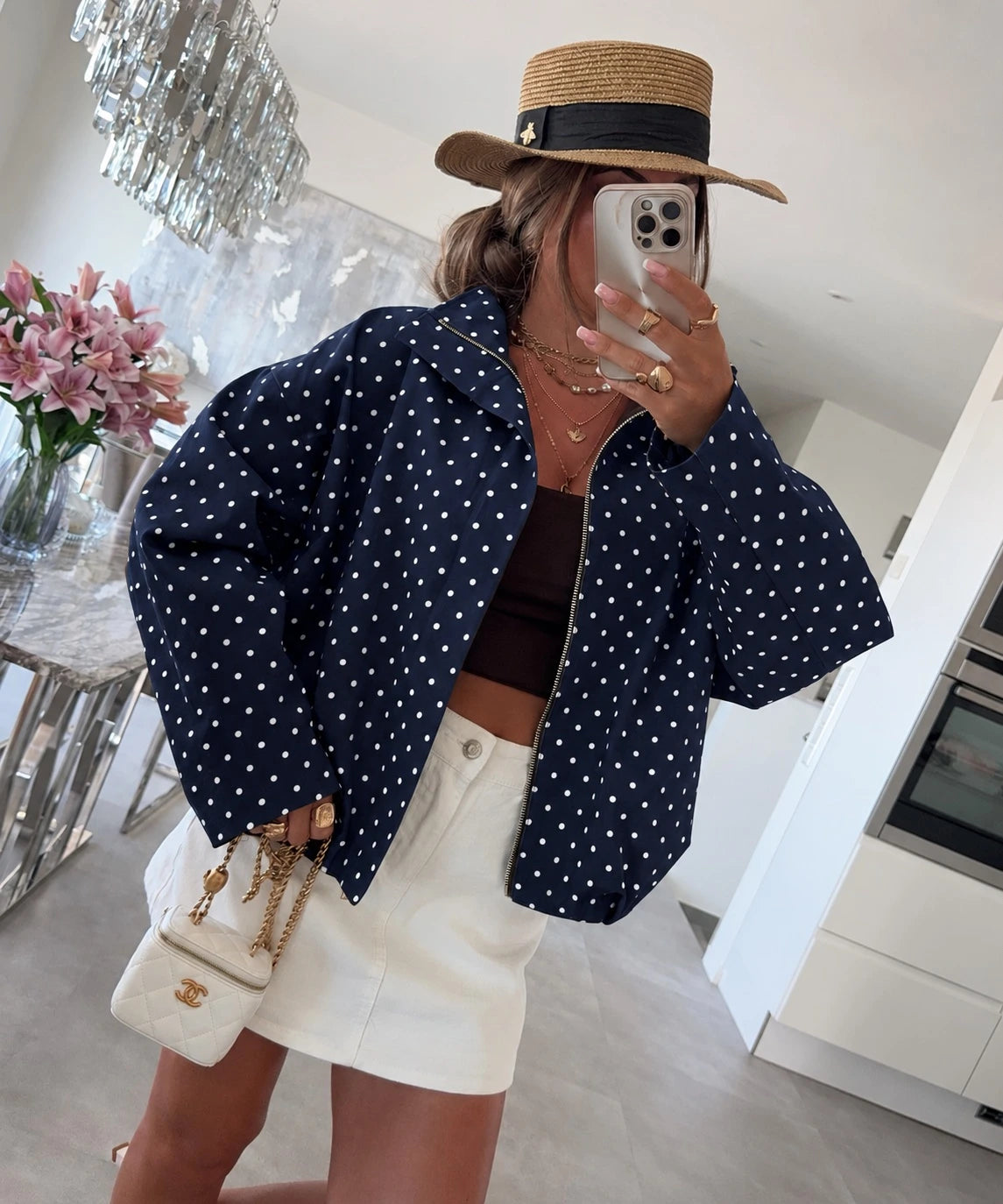 Veste oversize zippée à pois marine pour femme – La Chica